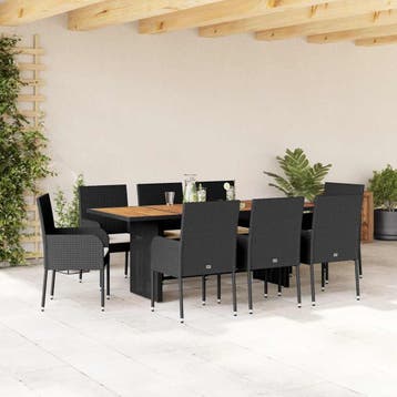 vidaXL 9-delige Tuinset poly rattan zwart, Verzenden, Nieuw, Tuinset