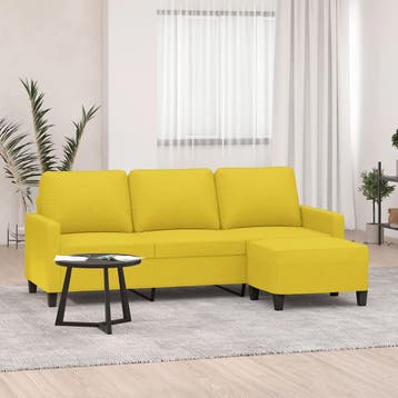 vidaXL Driezitsbank met voetenbank 180 cm stof lichtgeel, Verzenden