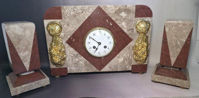 Slingerklok (3) - Fritz Marti - Art Deco Marmer, Messing -, Antiquités & Art, Antiquités | Horloges