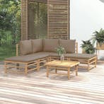 vidaXL 6-delige Loungeset met kussens bamboe taupe, Verzenden, Nieuw, Loungeset