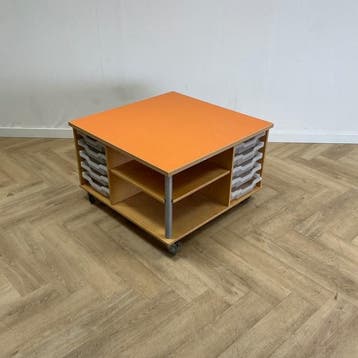 Klassehout verrijdbare schoolkast + 10 lades (hxbxd)