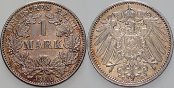 1 Mark 1906 G Kleinmunten-kaiserreich Grosser Adler, Verzenden, België