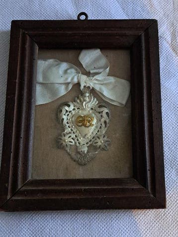 Antique Ex-voto - Métal, Plaqué(e) argent, Bois, Verre -