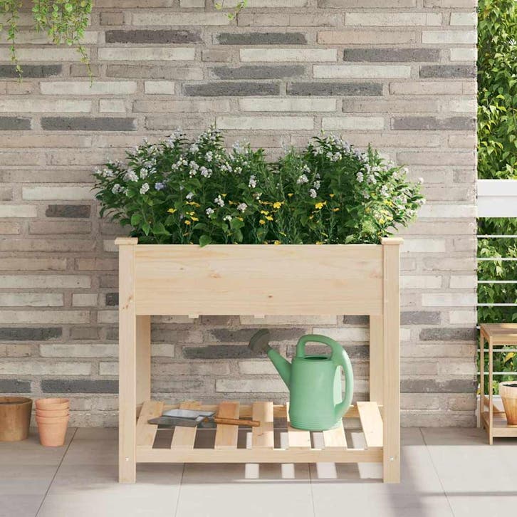 vidaXL Plantenbak Beige 90 x 90 x 76,5 cm Massief Vurenhout, Tuin en Terras, Bloempotten, Nieuw, Verzenden