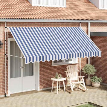 vidaXL Luifel handmatig uittrekbaar 400 cm blauw en witte, Jardin & Terrasse, Protection solaire, Verzenden