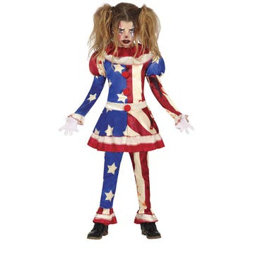 Horror Clown Halloween Kostuum Meisje Blauw Rood, Verzenden, Nieuw