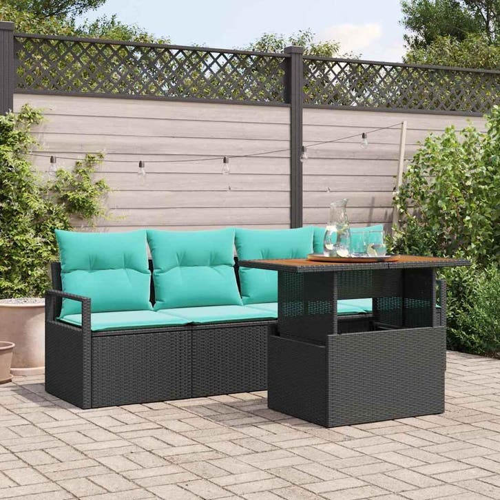 vidaXL Tuinbank Set met kussen 5 pcs Zwart en blauw, Tuin en Terras, Tuinsets en Loungesets, Nieuw, Verzenden