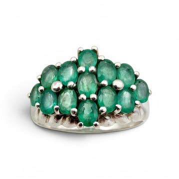 Zonder minimumprijs - Harry Ivens - Ring Zilver - Smaragd, Handtassen en Accessoires, Ringen, Nieuw