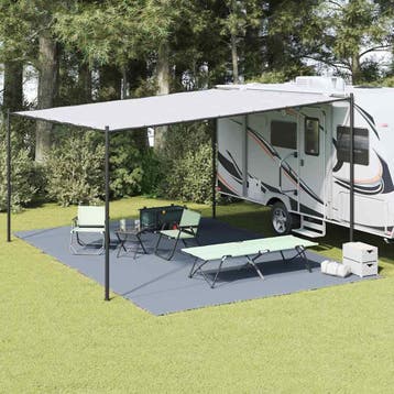 vidaXL Tenttapijt Blauw en Grijs 600 x 400 cm Polyetheen, Caravanes & Camping, Accessoires de tente, Verzenden