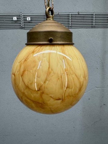 Plafondlamp - Glas - Hanglamp gemarmerde bol, Antiek en Kunst