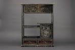 Kabinet - Antieke lakwerk vitrinekast met parelmoer-inleg -