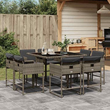 vidaXL 9-delige Tuinset met kussens poly rattan grijs, Verzenden, Nieuw, Tuinset