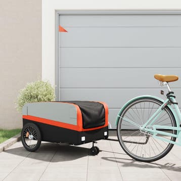 vidaXL Fietstrailer 45 kg ijzer zwart en oranje, Verzenden, Nieuw