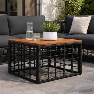 vidaXL Tuin Tafel Zwart en natuurlijk 55 x 55 x 37 cm PE, Tuin en Terras, Verzenden, Nieuw
