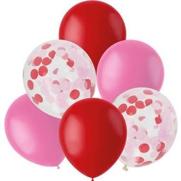 Ballonnen Mix Rood & Roze 30cm 6st, Verzenden, Nieuw