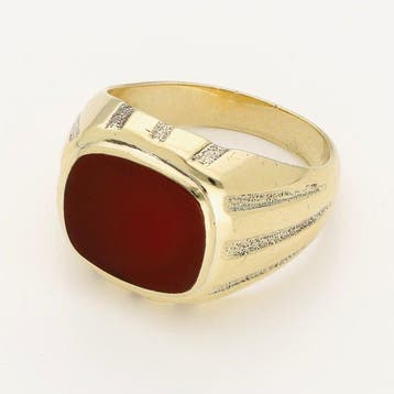 Ring - 14 karaat Geel goud - Carneool, Handtassen en Accessoires, Ringen, Nieuw