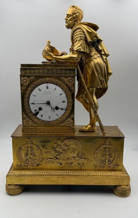 Figurale pendule - ledure - - Verguld brons - 1800-1850 -, Antiquités & Art, Antiquités | Horloges