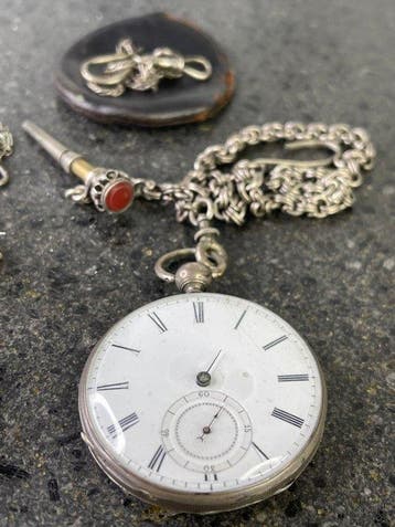 Alpina - Two Antique Pocket Watches with Silver Chains –