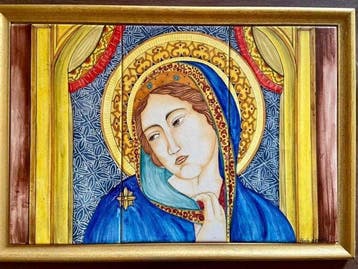 Deruta - panneau peint à la main - Vierge Marie - 57 x 42 cm