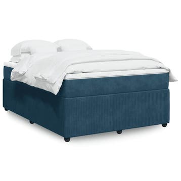 vidaXL Boxspring met matras fluweel donkerblauw 140x200 cm, Verzenden