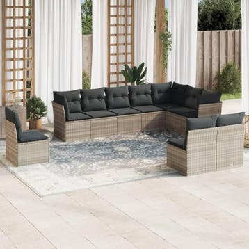 vidaXL 10-delige Loungeset met kussens poly rattan, Verzenden, Loungeset