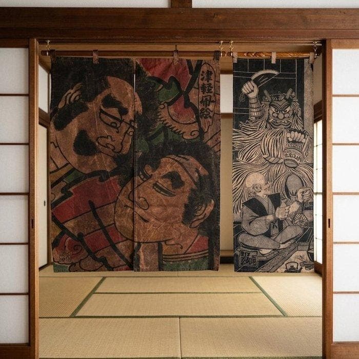 Ensemble Premium : Deux noren vintage au kakishibu (teinture, Antiek en Kunst, Antiek | Overige Antiek