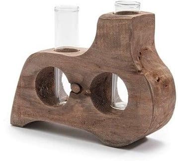 Decoratief wooden flowerholder met 2 reageerbuisjes 20x5x15, Nieuw