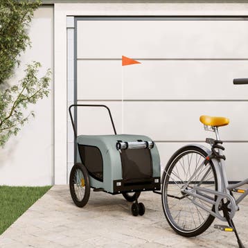 vidaXL Hondenfietstrailer oxford stof en ijzer grijs en, Verzenden
