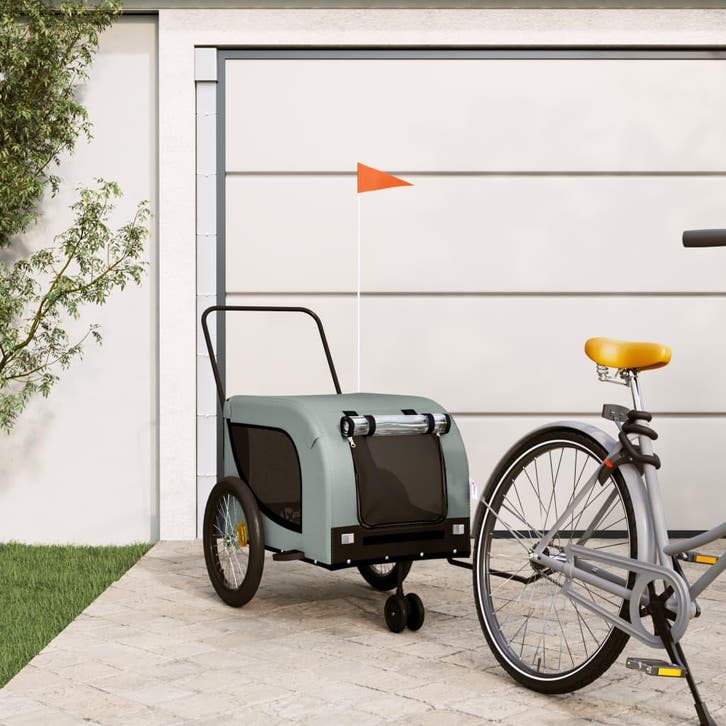 vidaXL Hondenfietstrailer oxford stof en ijzer grijs en, Animaux & Accessoires, Autres accessoires pour animaux, Envoi