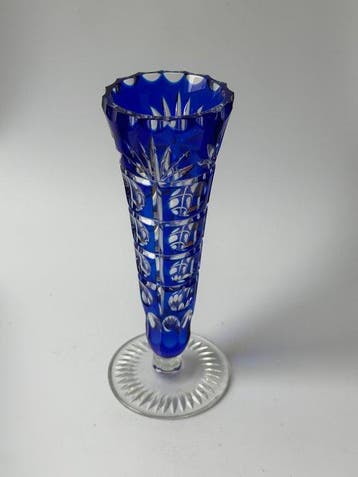 Val Saint Lambert - Vase - Tulipier - Cristal - Overlay bleu, Antiquités & Art