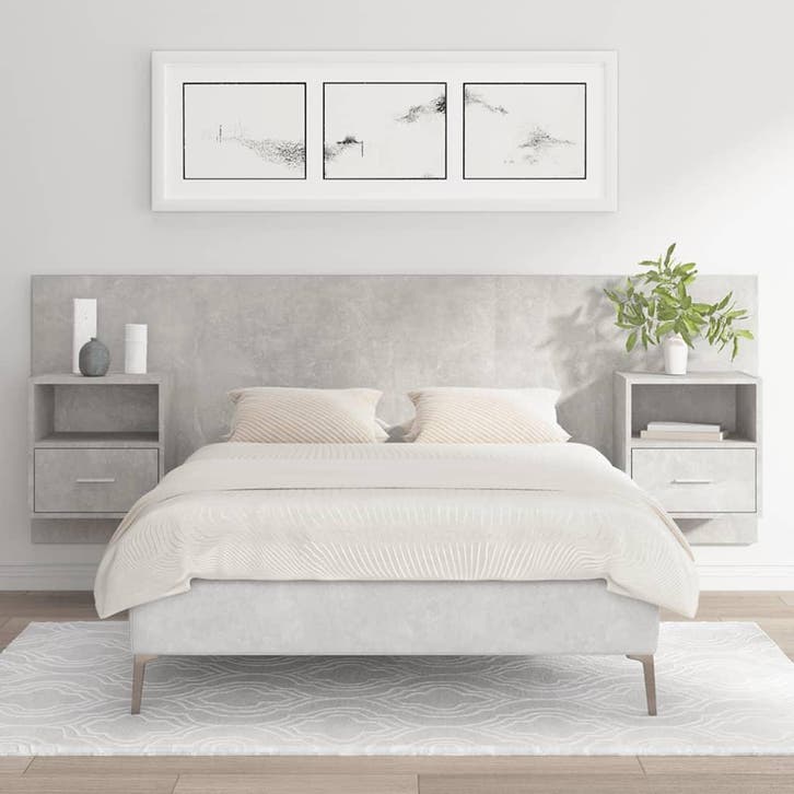 vidaXL Hoofdbord met kastjes bewerkt hout betongrijs, Maison & Meubles, Chambre à coucher | Lits, Envoi