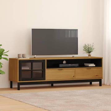 vidaXL TV-meubel met glazen deur FLAM 158x40x50 cm massief, Verzenden