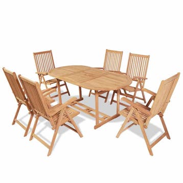 vidaXL 7-delige Tuinset met klapstoelen massief teakhout, Verzenden, Nieuw, Tuinset