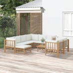 vidaXL 10-delige Loungeset met kussens bamboe crèmewit, Verzenden, Loungeset