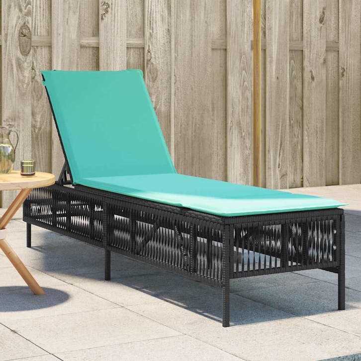 vidaXL Ligstoel met kussen, zwart polyrotan, Tuin en Terras, Ligbedden, Nieuw, Verzenden