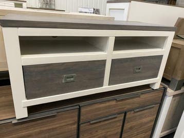 Tv-dressoir landelijk wit, donker bovenblad (nieuw, outlet), Nieuw, Overige houtsoorten