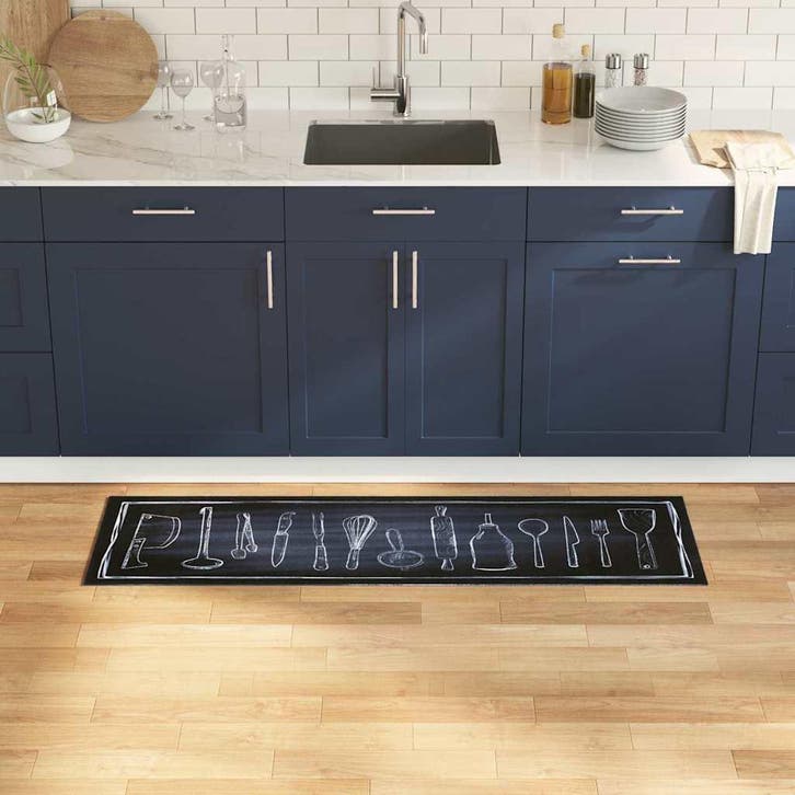 vidaXL Keuken Tapijt Zwart 150 x 45 cm Fluweel, Tuin en Terras, Deurmatten, Nieuw, Verzenden