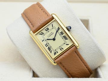 Cartier Tank Vermeil Year 1990s (Box), Overige merken, Leer, Polshorloge, Ophalen of Verzenden