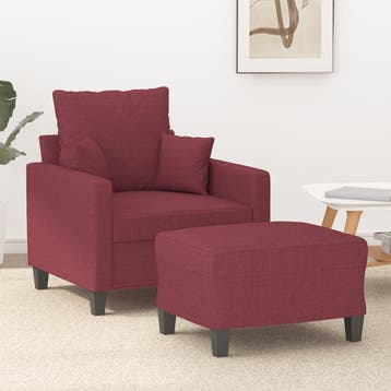 vidaXL Fauteuil met voetenbank / zetel 60 cm stof wijnrood, Verzenden