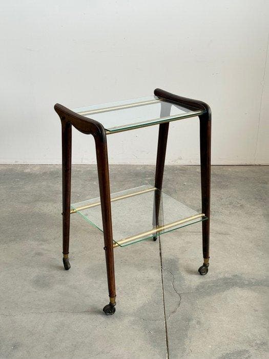 Chariot de service - Bois, Laiton, Verre - mi-siècle, Antiek en Kunst, Kunst | Designobjecten