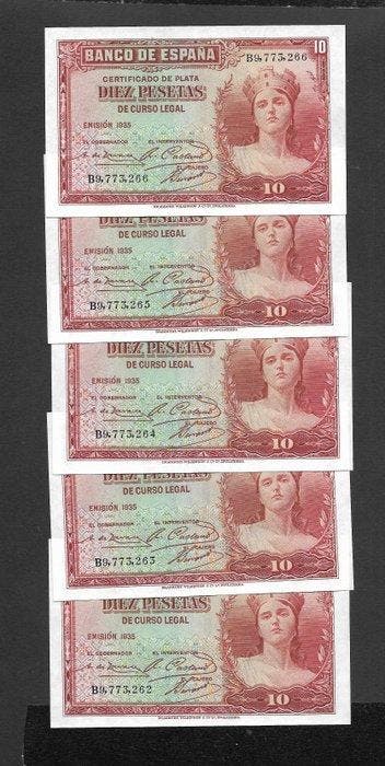 Spanje. - 5 x 10 and 10 x 100 Pesetas - 1935-1970 -