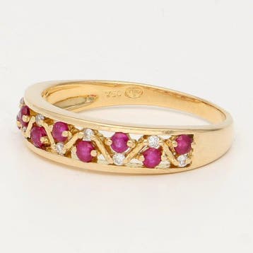 Bague - 18 carats Or jaune Diamant (Naturelle) - Robijn, Nieuw