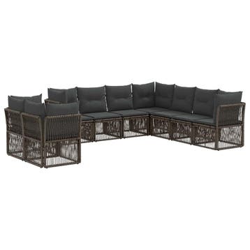 vidaXL Tuinbank Set 9 pcs Grijs poly rattan, Verzenden, Nieuw