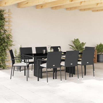 vidaXL 9-delige Tuinset poly rattan zwart, Verzenden, Nieuw, Tuinset