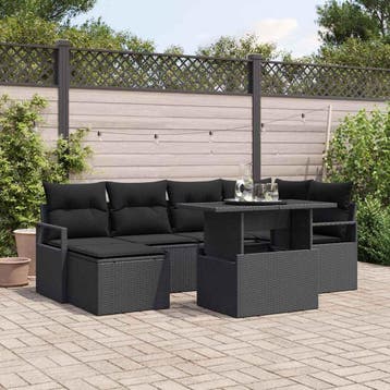 vidaXL Tuinbank Set 7 st Zwart Poly rattan, Verzenden, Nieuw