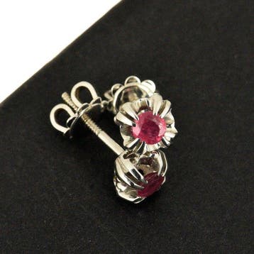 Oorstekers - 18 karaat Witgoud Robijn, Handtassen en Accessoires