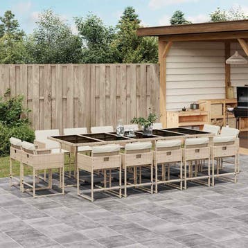 vidaXL 15-delige Tuinset met kussens poly rattan beige, Verzenden, Nieuw, Tuinset