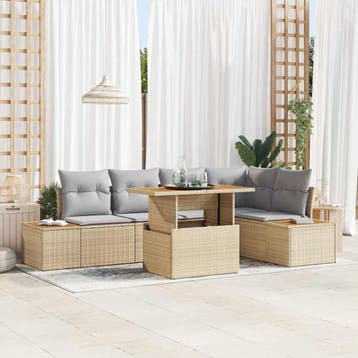vidaXL Tuinbank Set 6 st Beige Poly rattan, Verzenden, Nieuw