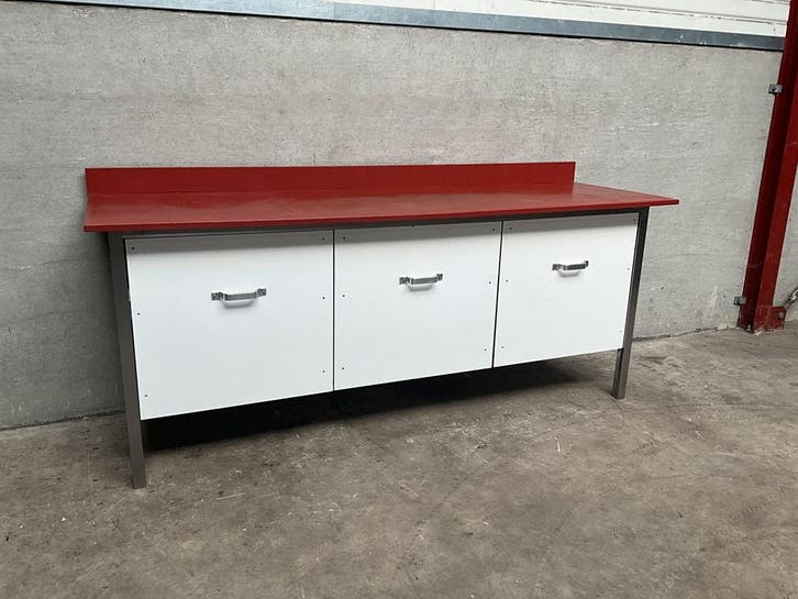 Polyethylene PE Werkkast Snijtafel 3 schuifbakken 220 cm, Zakelijke goederen, Horeca | Keukenapparatuur, Gebruikt, Inox Meubilair