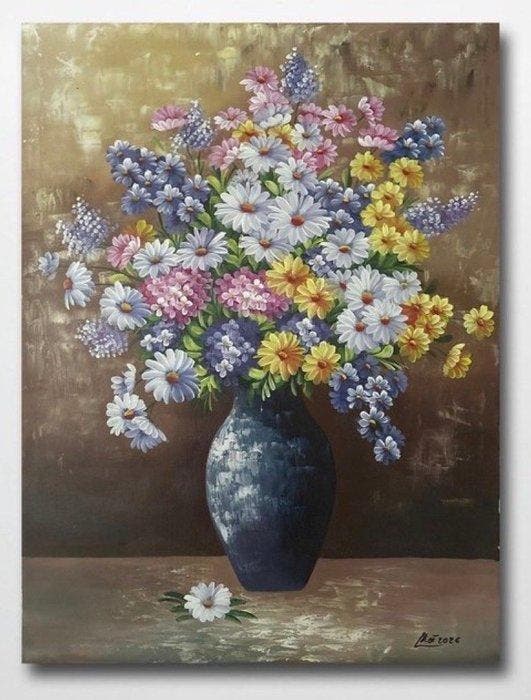 Le Van H (1972) - Les Marguerites Sauvages 80 60 cm., Antiek en Kunst, Kunst | Schilderijen | Modern